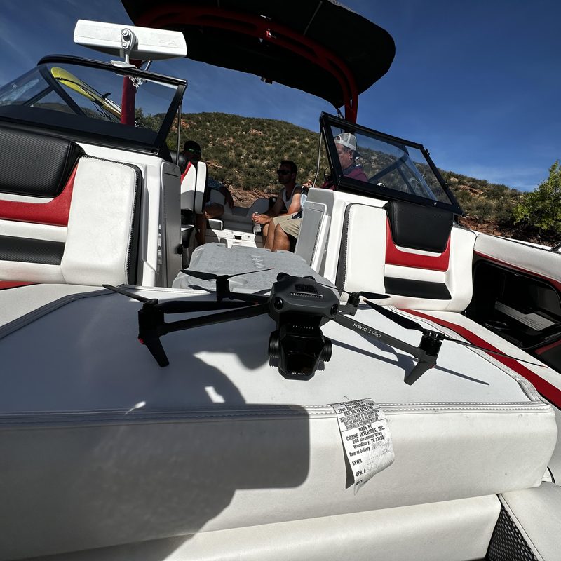 Defense drone supply chain starts with consumer drones - Mavic 3 Pro on a boat seat ready to fly - Drone U